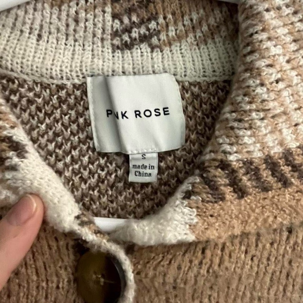 Pink Rose Knit Cardigan in Brown and Cream​​​ - Picture 2 of 4